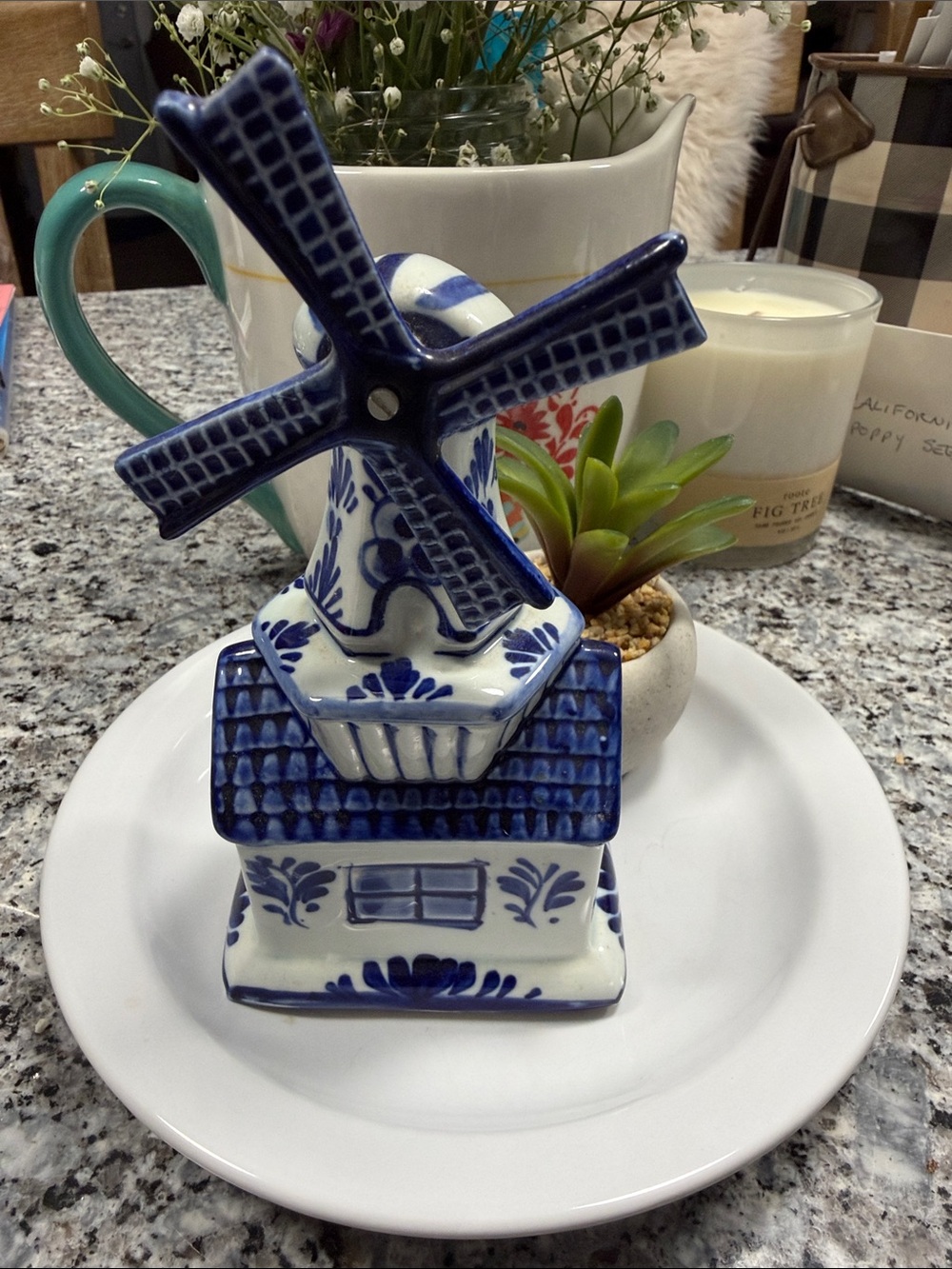 Rare Delft Boma Musical Windmill 6”high 3.25”x2.25”base NO CHIPS works SEE video